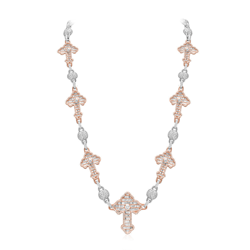 Rose and White Gold Diamond Heart & Cross Chain