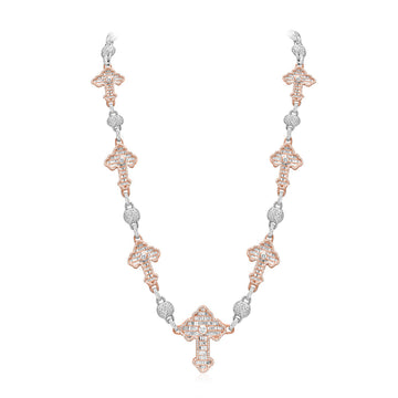 Rose and White Gold Diamond Heart & Cross Chain