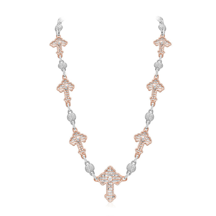 Rose and White Gold Diamond Heart & Cross Chain