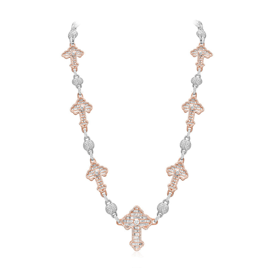 Rose and White Gold Diamond Heart & Cross Chain