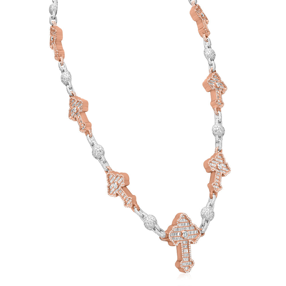 Rose and White Gold Diamond Heart & Cross Chain