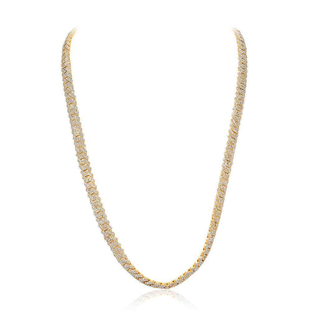 Yellow Gold & Diamond Prong Cuban Link Chain