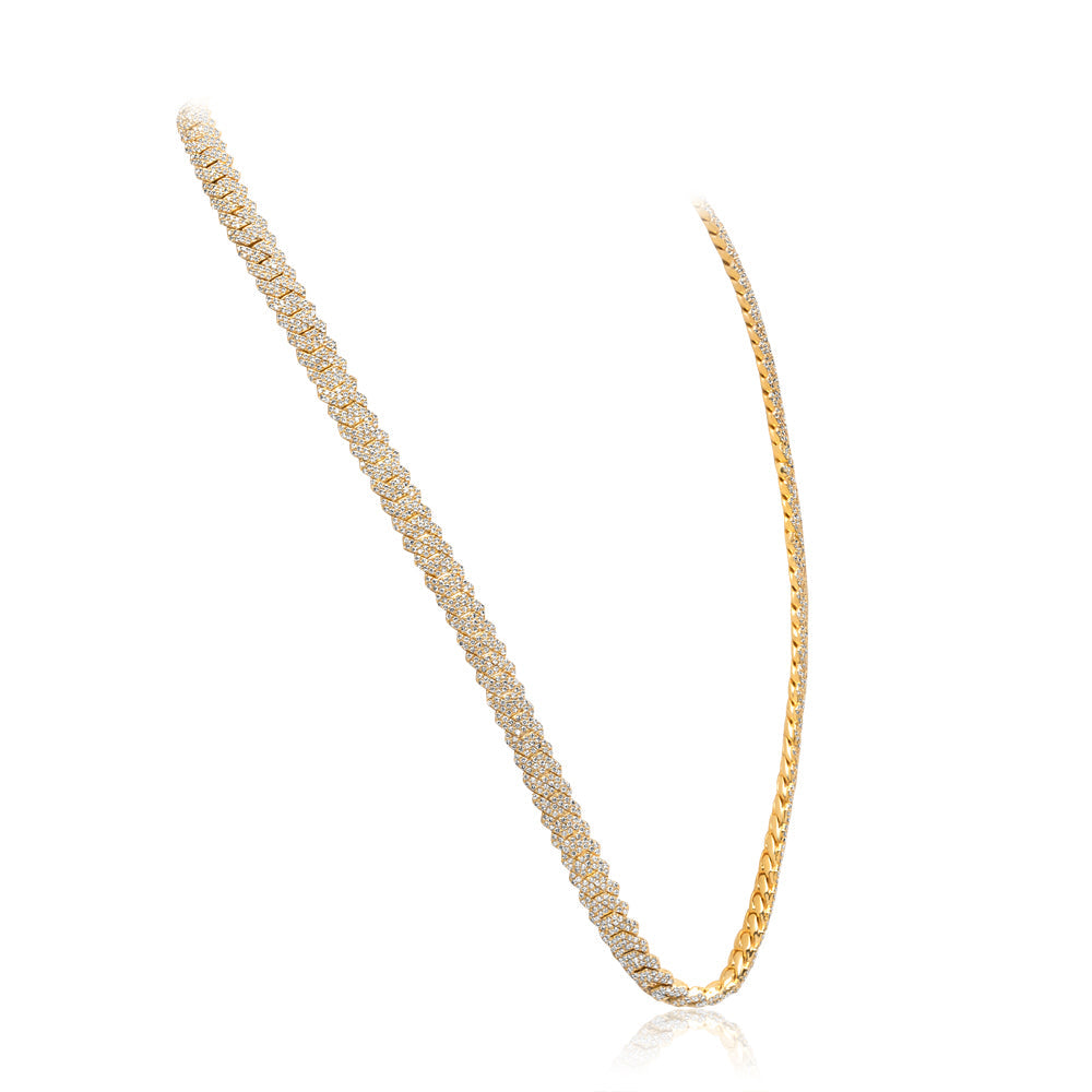 Yellow Gold & Diamond Prong Cuban Link Chain