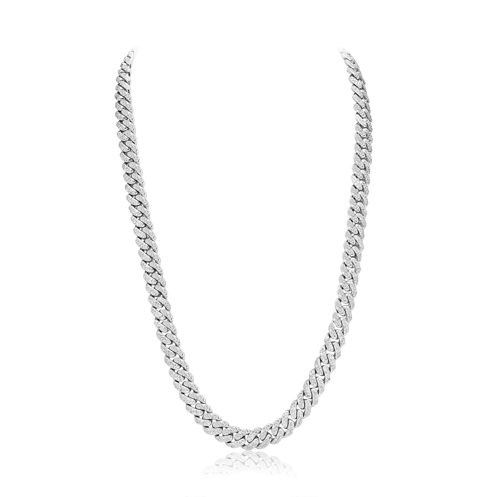 White Gold & Diamond Cuban link Prong Chain