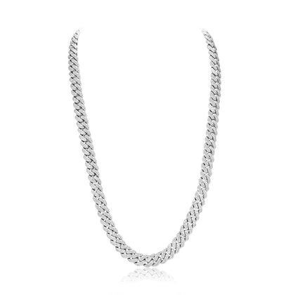 White Gold & Diamond Cuban Link Prong Chain