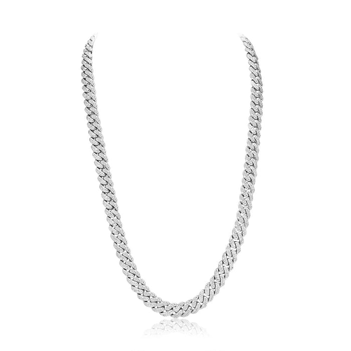 White Gold & Diamond Cuban link Prong Chain