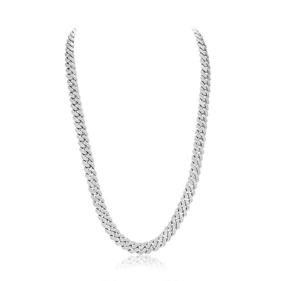 White Gold & Diamond Cuban Link Prong Chain