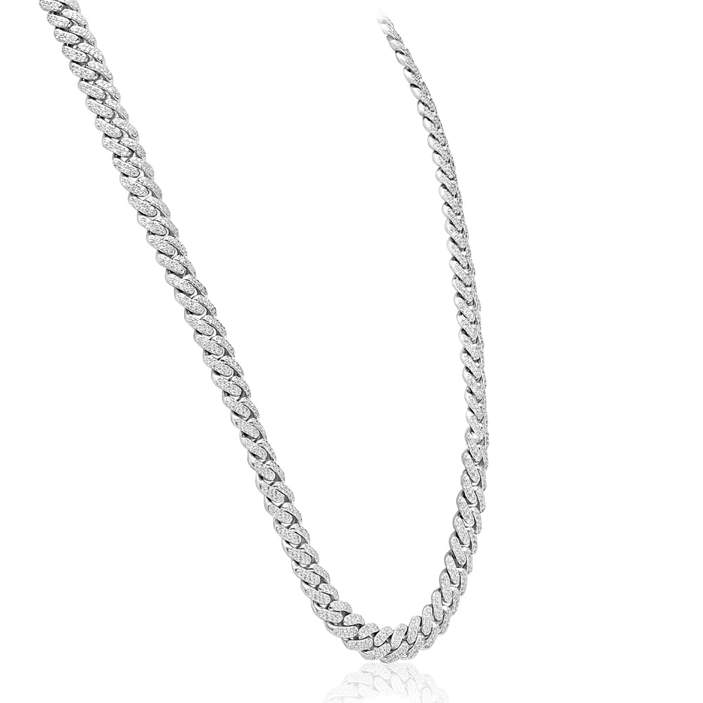 White Gold & Diamond Cuban link Prong Chain