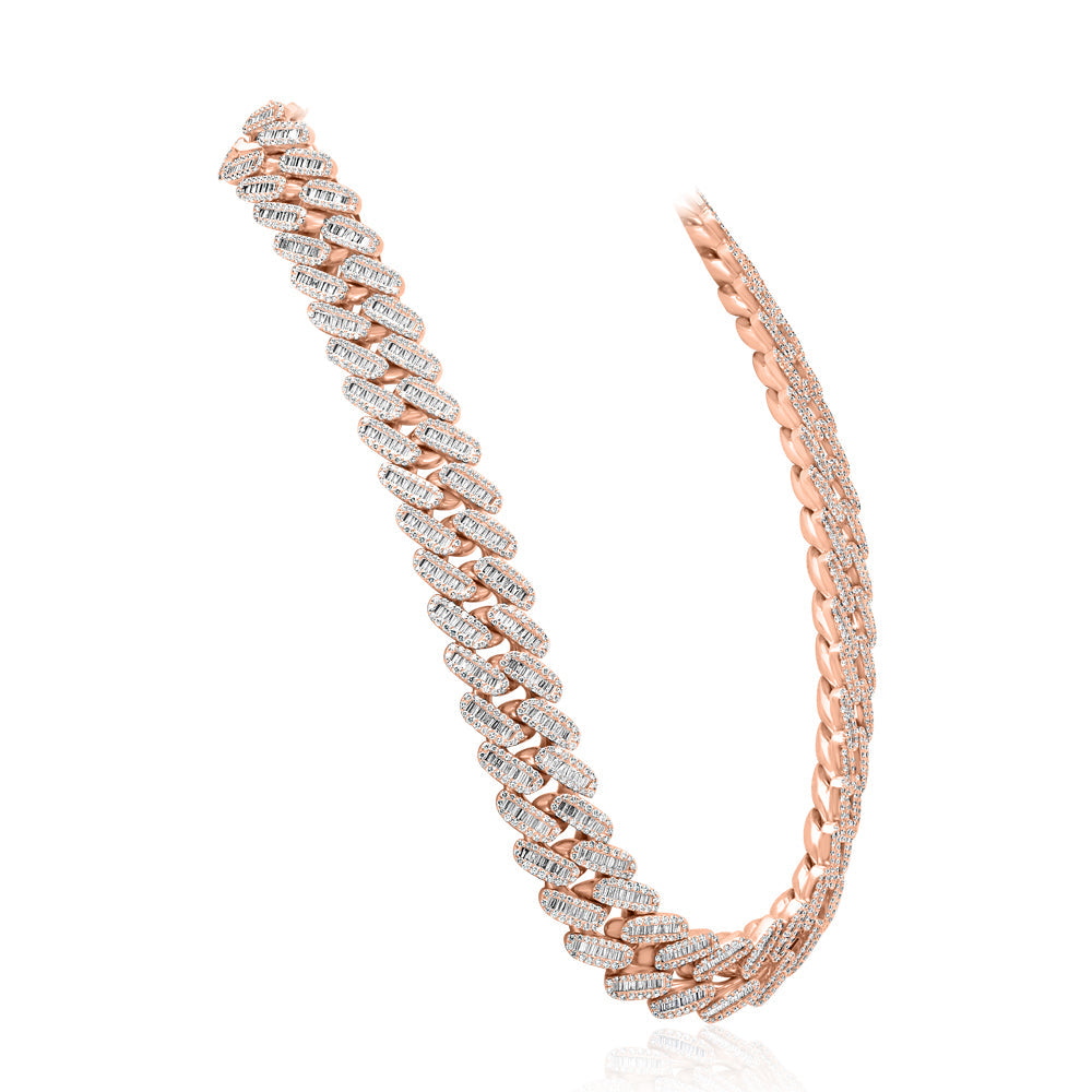 Rose Gold Baguette Diamond Cuban Chain