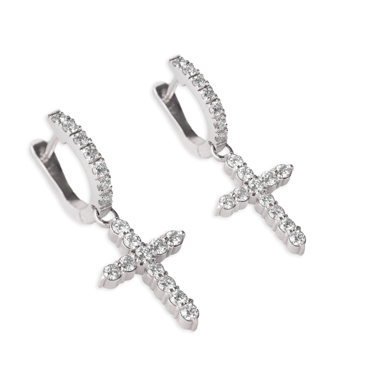 Diamond Cross Hanging Earrings
