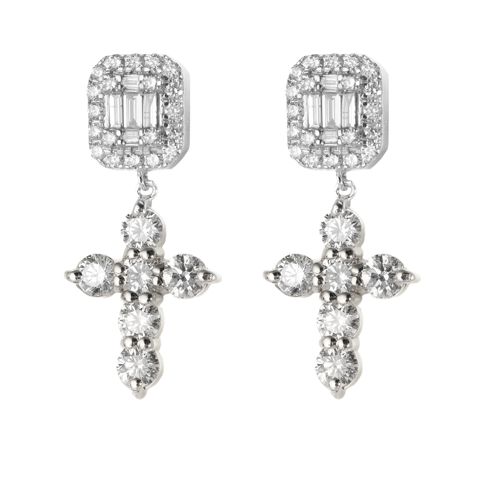 Cross Earrings With Baguettes