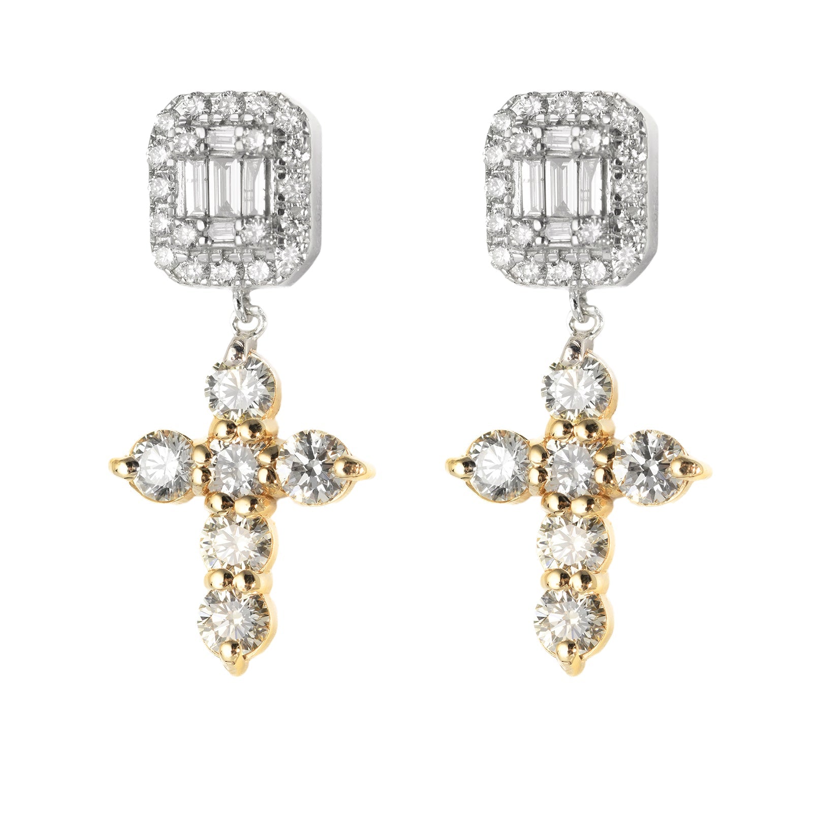 Cross Earrings With Baguettes