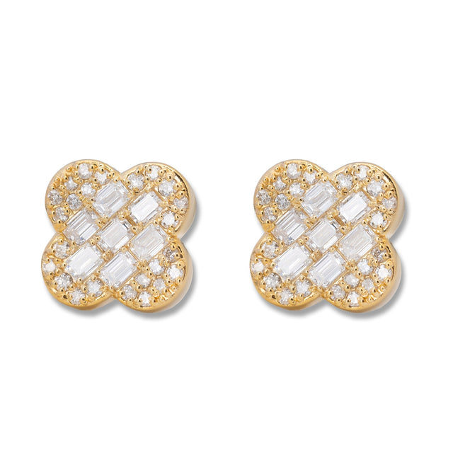 Clover Leaf Diamond Earrings in 14K Gold