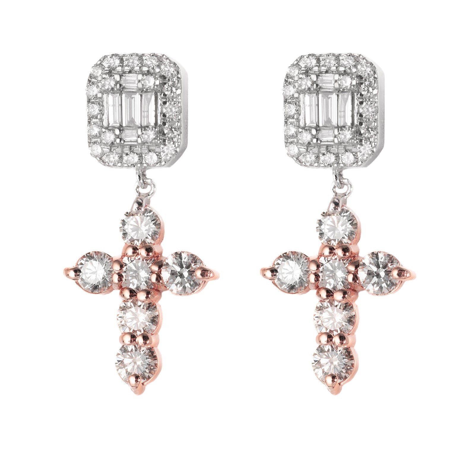 Cross Earrings With Baguettes