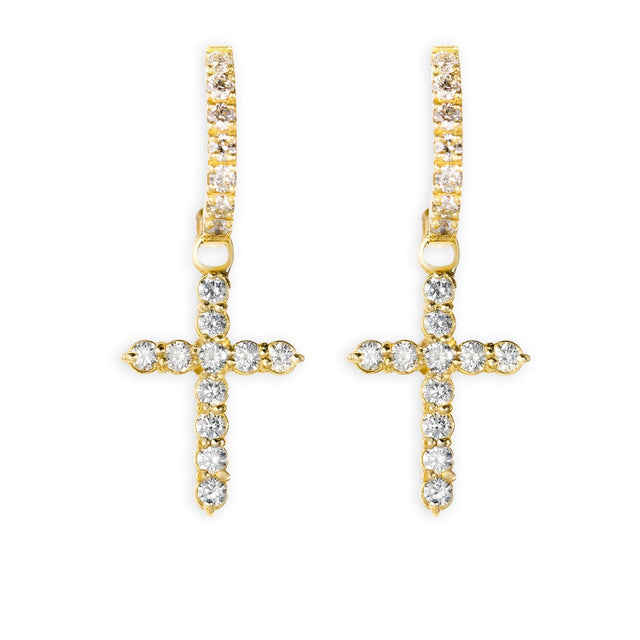 1.25 CTW Diamond Cross Hanging Earrings in 14K Gold