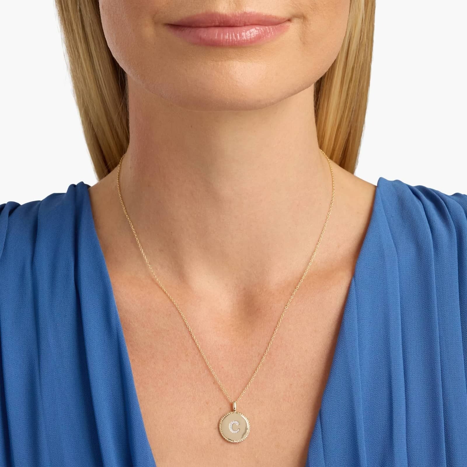 Pavé Diamond Letter C Initial Pendant in 14K Yellow Gold
