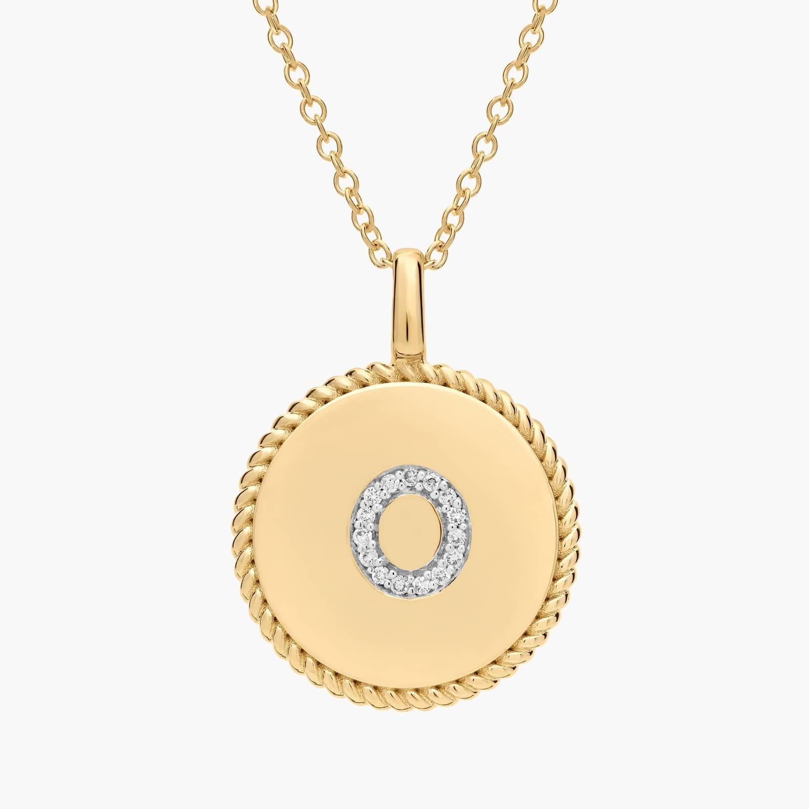 Pavé Diamond Letter O Initial Pendant in 14K Yellow Gold