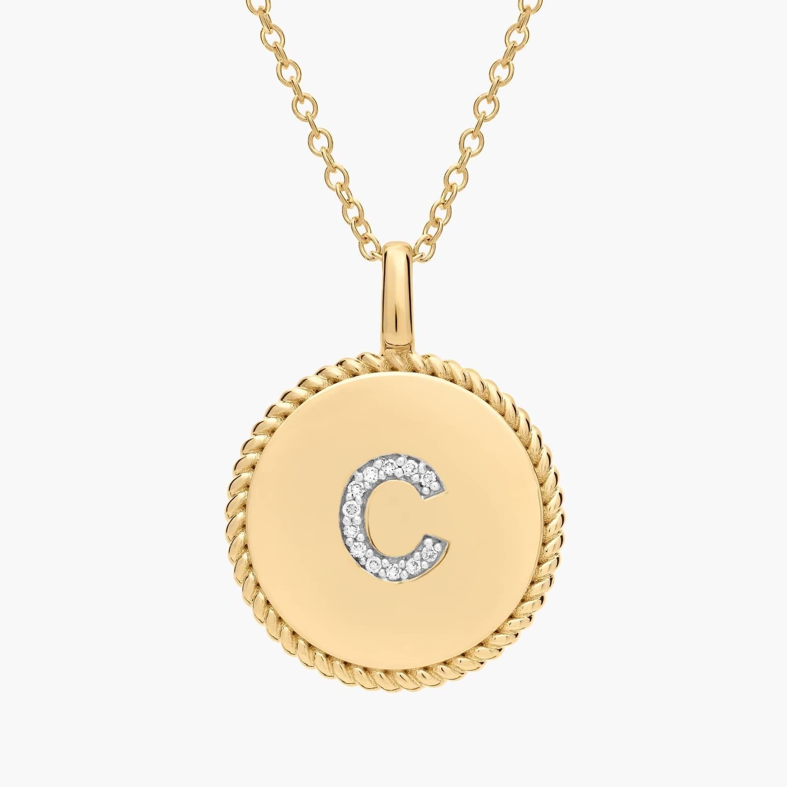 Pavé Diamond Letter C Initial Pendant in 14K Yellow Gold