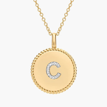 Pavé Diamond Letter C Initial Pendant in 14K Yellow Gold