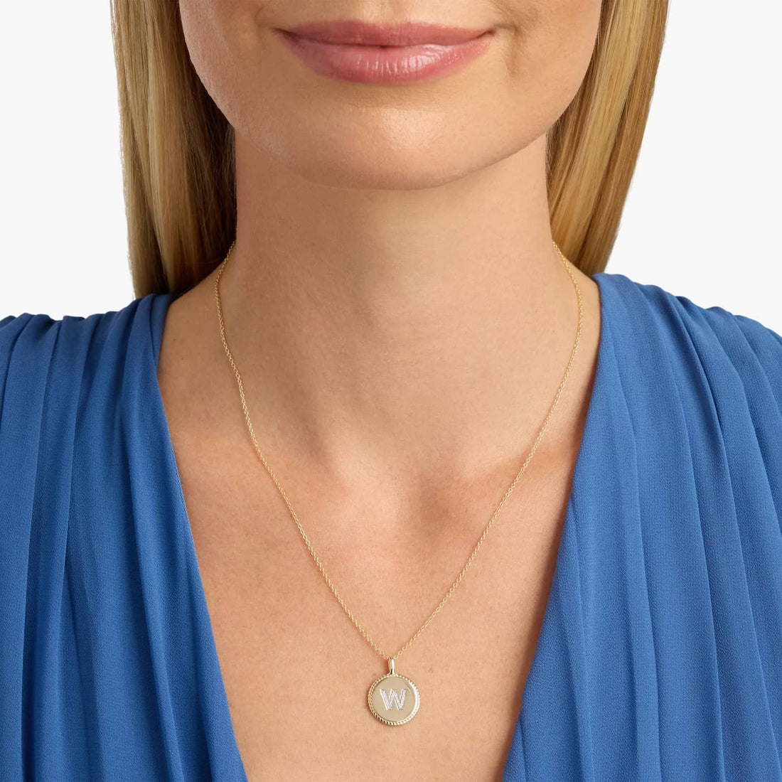 Pavé Diamond Letter W Initial Pendant in 14K Yellow Gold