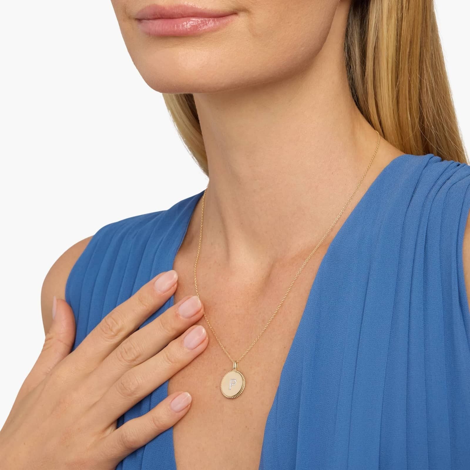 Pavé Diamond Letter P Initial Pendant in 14K Yellow Gold
