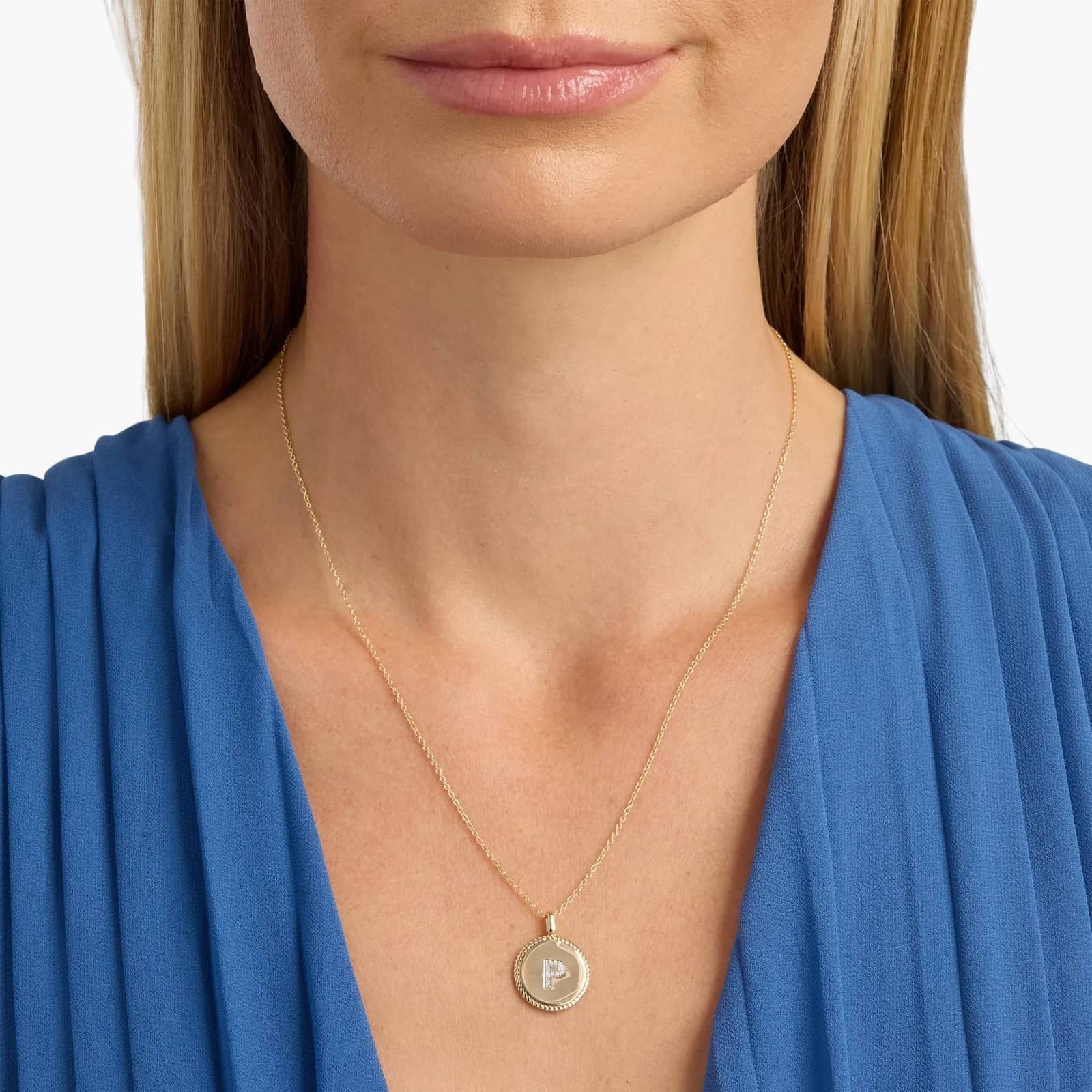Pavé Diamond Letter P Initial Pendant in 14K Yellow Gold