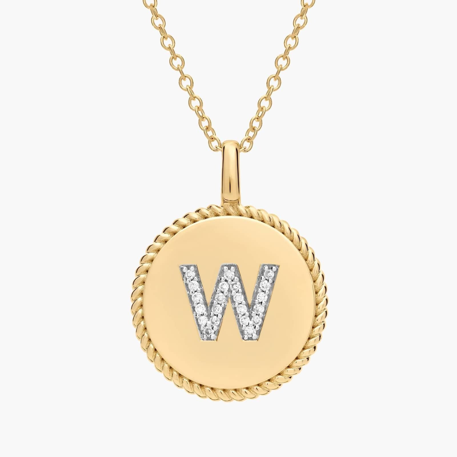 Pavé Diamond Letter W Initial Pendant in 14K Yellow Gold