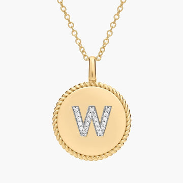 Pavé Diamond Letter W Initial Pendant in 14K Yellow Gold
