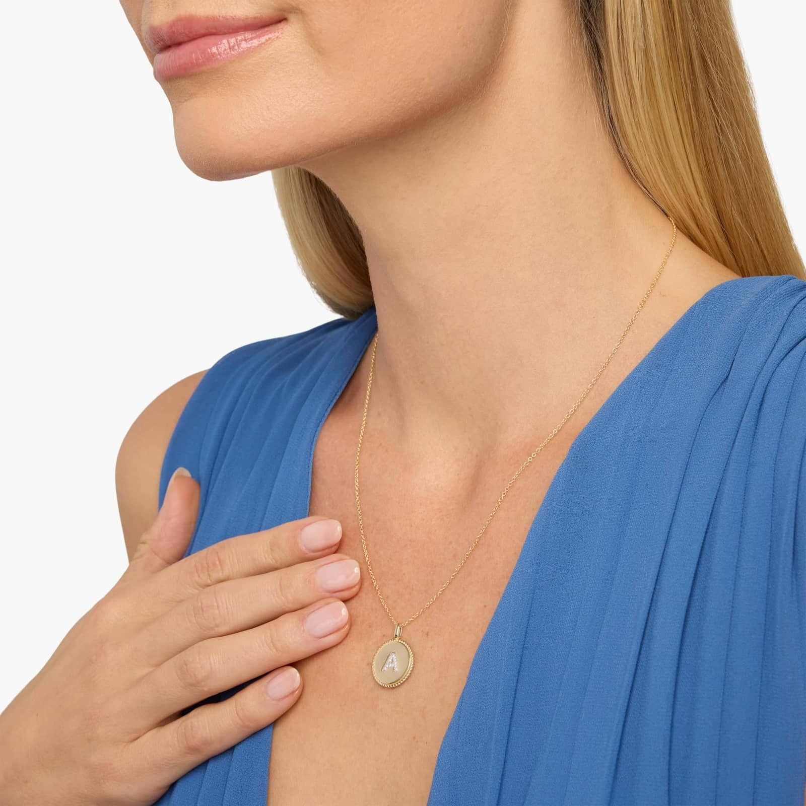 Pavé Diamond Letter A Initial Pendant in 14K Yellow Gold