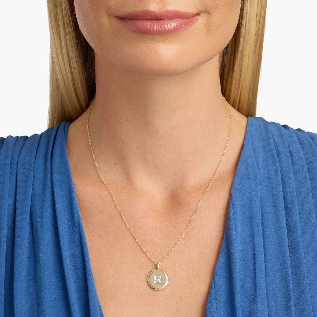 Pavé Diamond Letter R Initial Pendant in 14K Yellow Gold