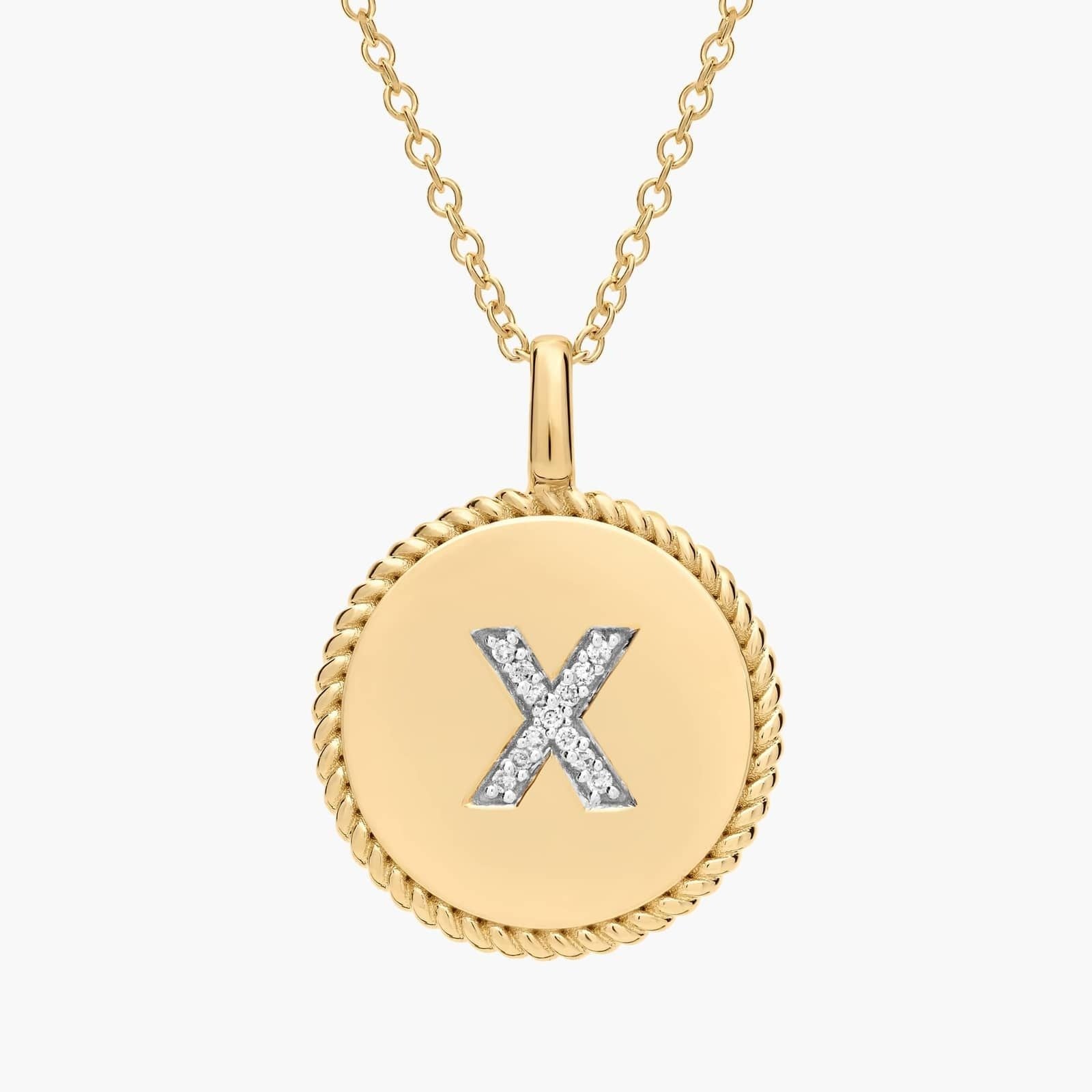 Pavé Diamond Letter X Initial Pendant in 14K Yellow Gold
