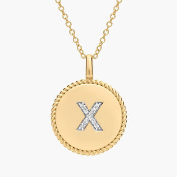 Pavé Diamond Letter X Initial Pendant in 14K Yellow Gold