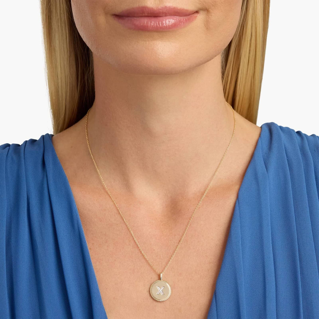 Pavé Diamond Letter X Initial Pendant in 14K Yellow Gold