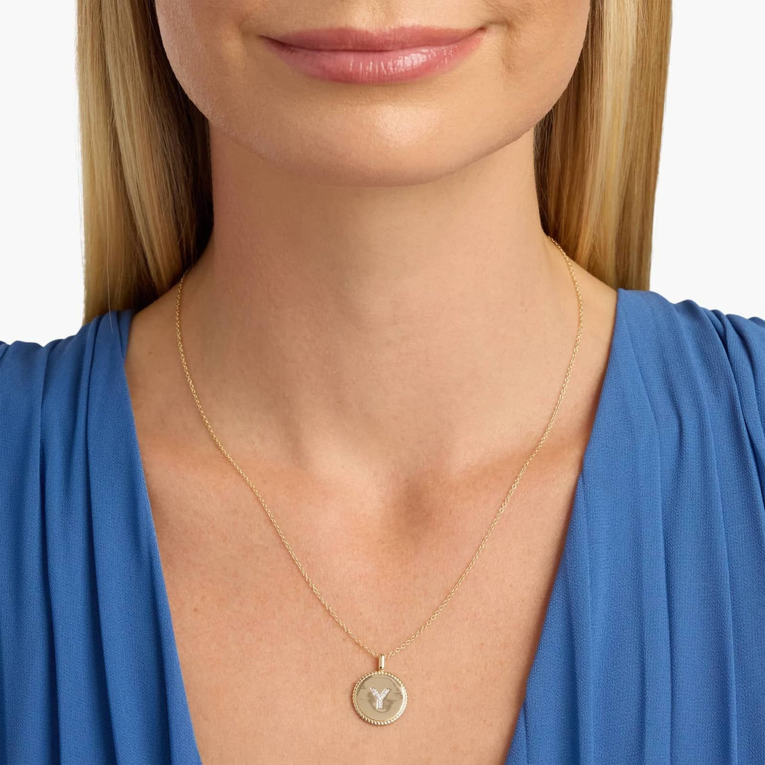Pavé Diamond Letter Y Initial Pendant in 14K Yellow Gold