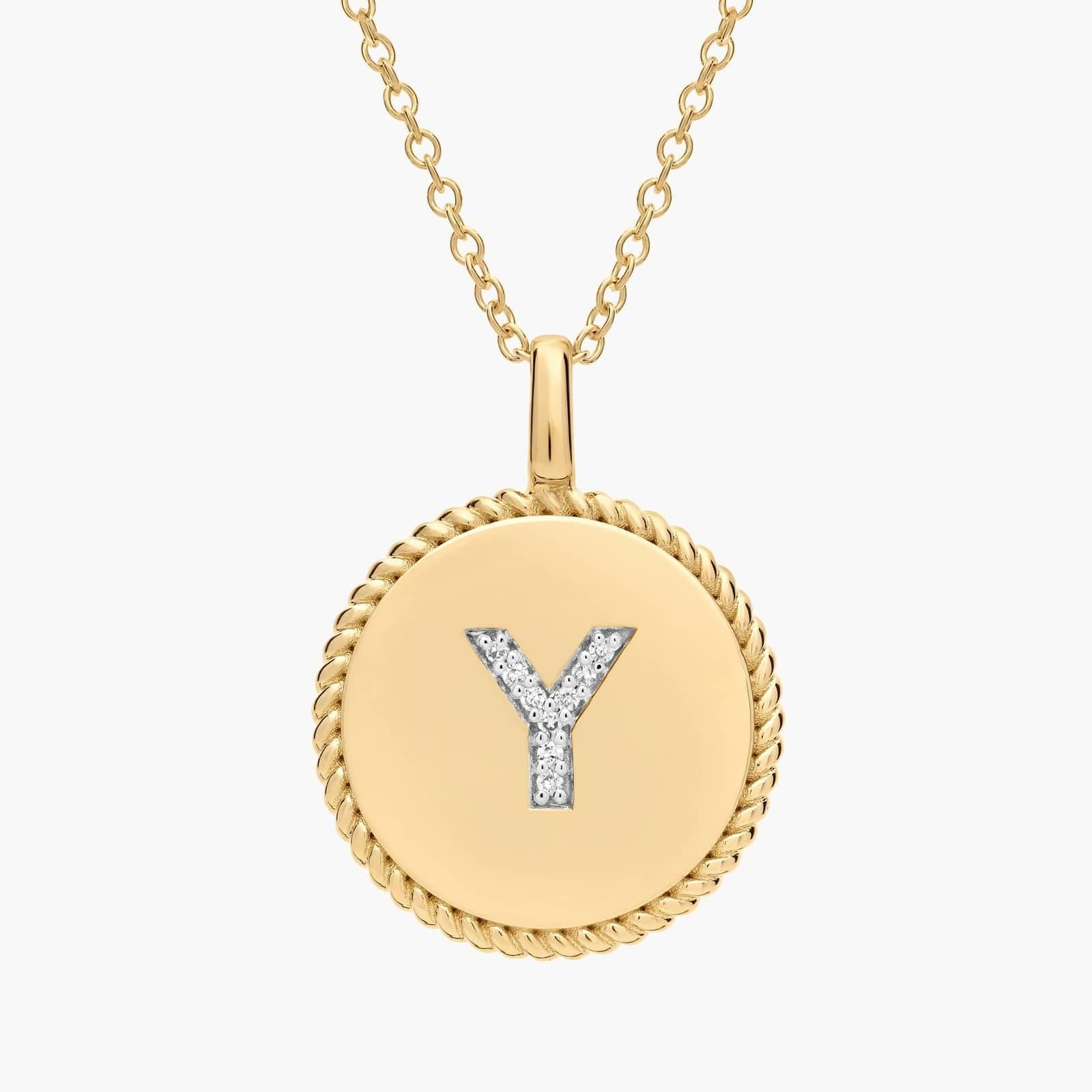 Pavé Diamond Letter Y Initial Pendant in 14K Yellow Gold