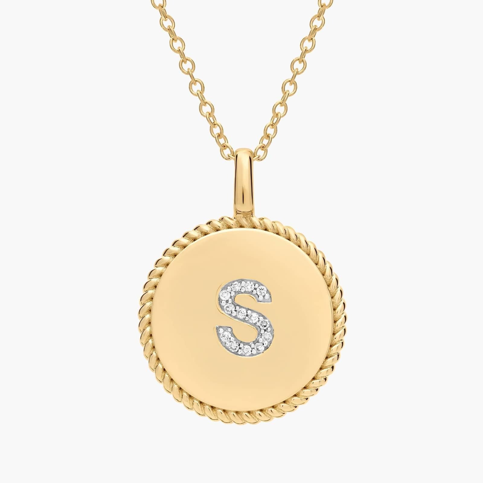 Pavé Diamond Letter S Initial Pendant in 14K Yellow Gold