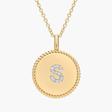 Pavé Diamond Letter S Initial Pendant in 14K Yellow Gold