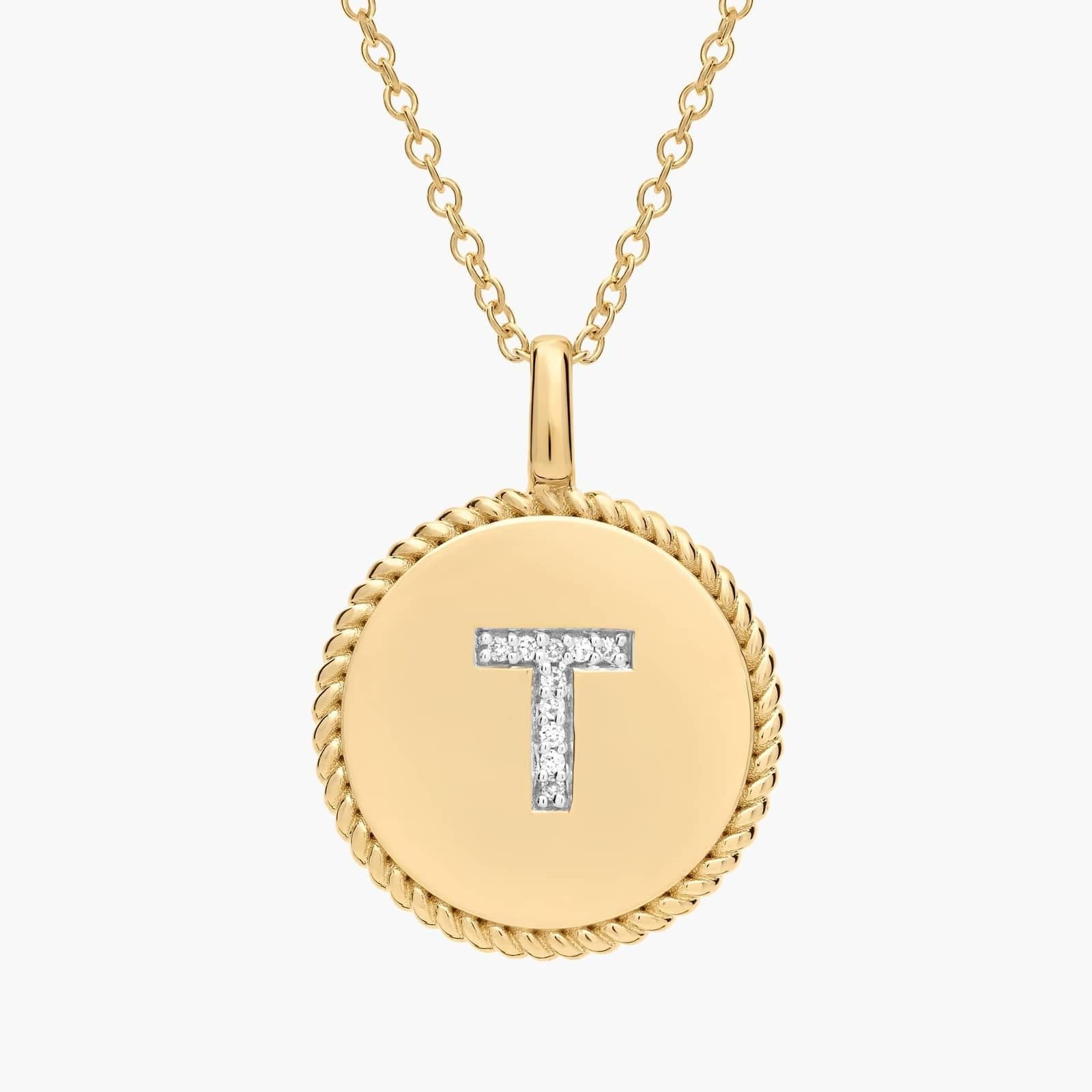Pavé Diamond Letter T Initial Pendant in 14K Yellow Gold