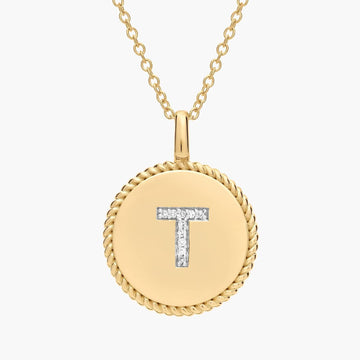 Pavé Diamond Letter T Initial Pendant in 14K Yellow Gold