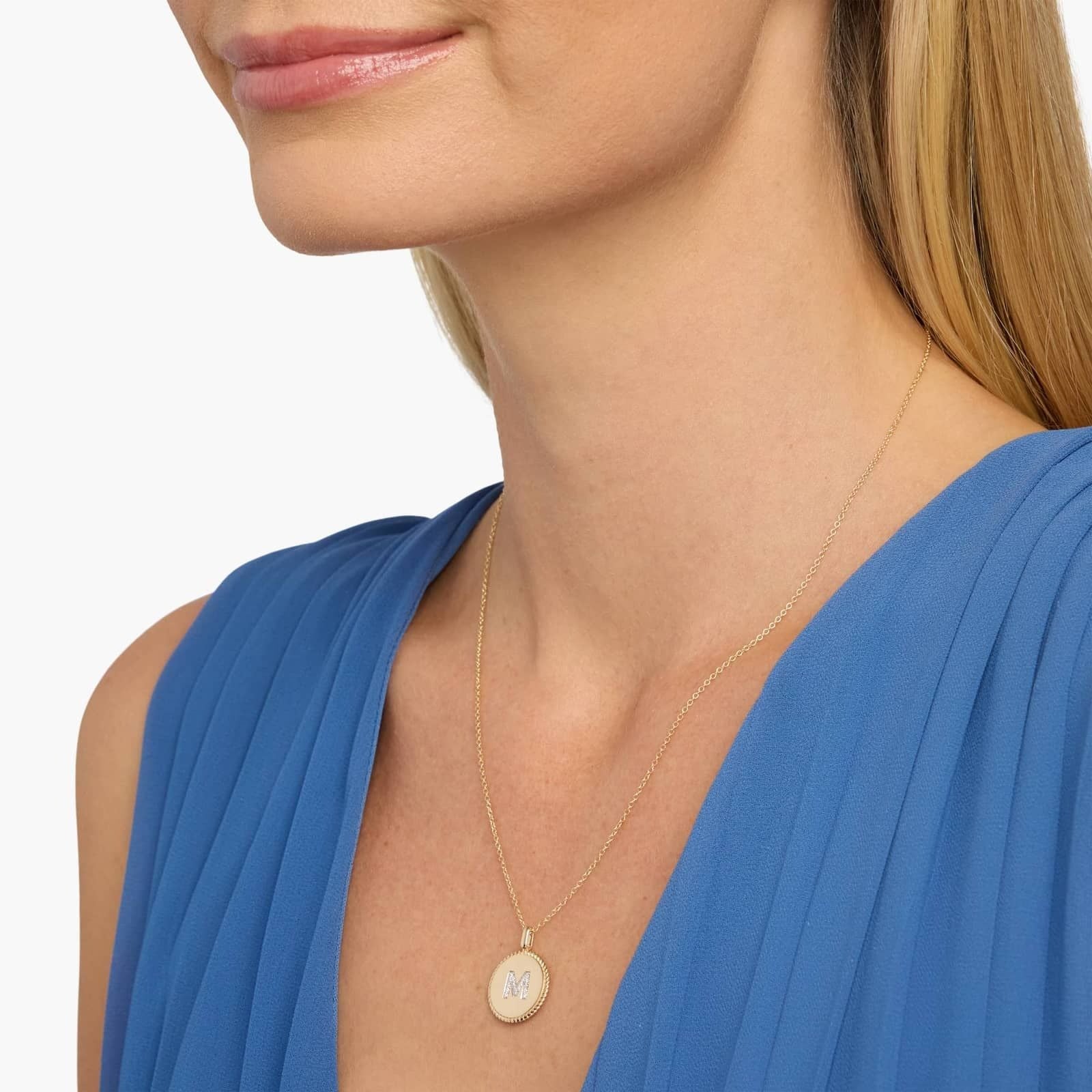 Pavé Diamond Letter M Initial Pendant in 14K Yellow Gold