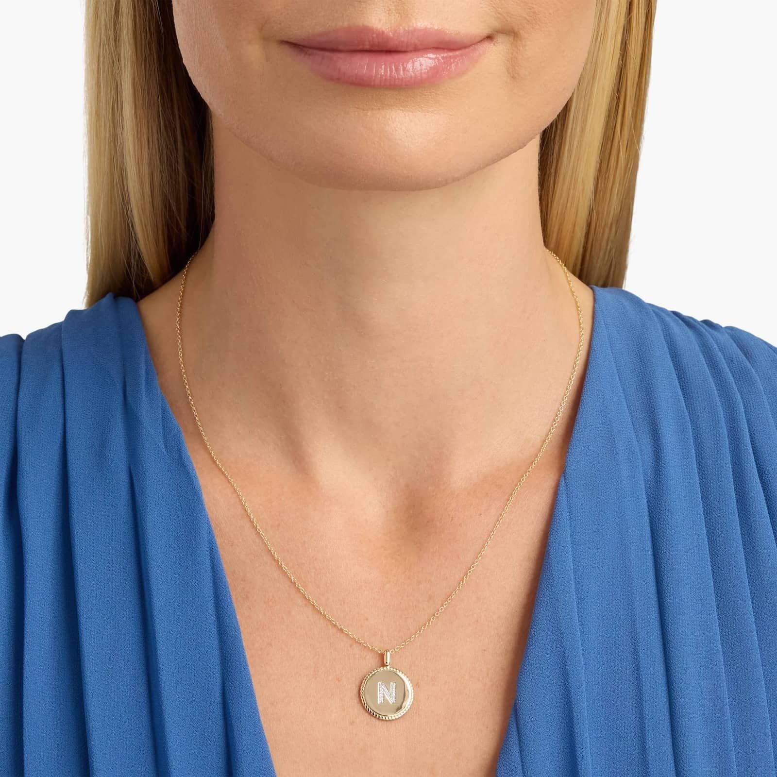 Pavé Diamond Letter N Initial Pendant in 14K Yellow Gold
