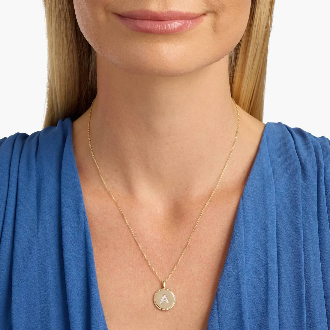 Pavé Diamond Letter A Initial Pendant in 14K Yellow Gold
