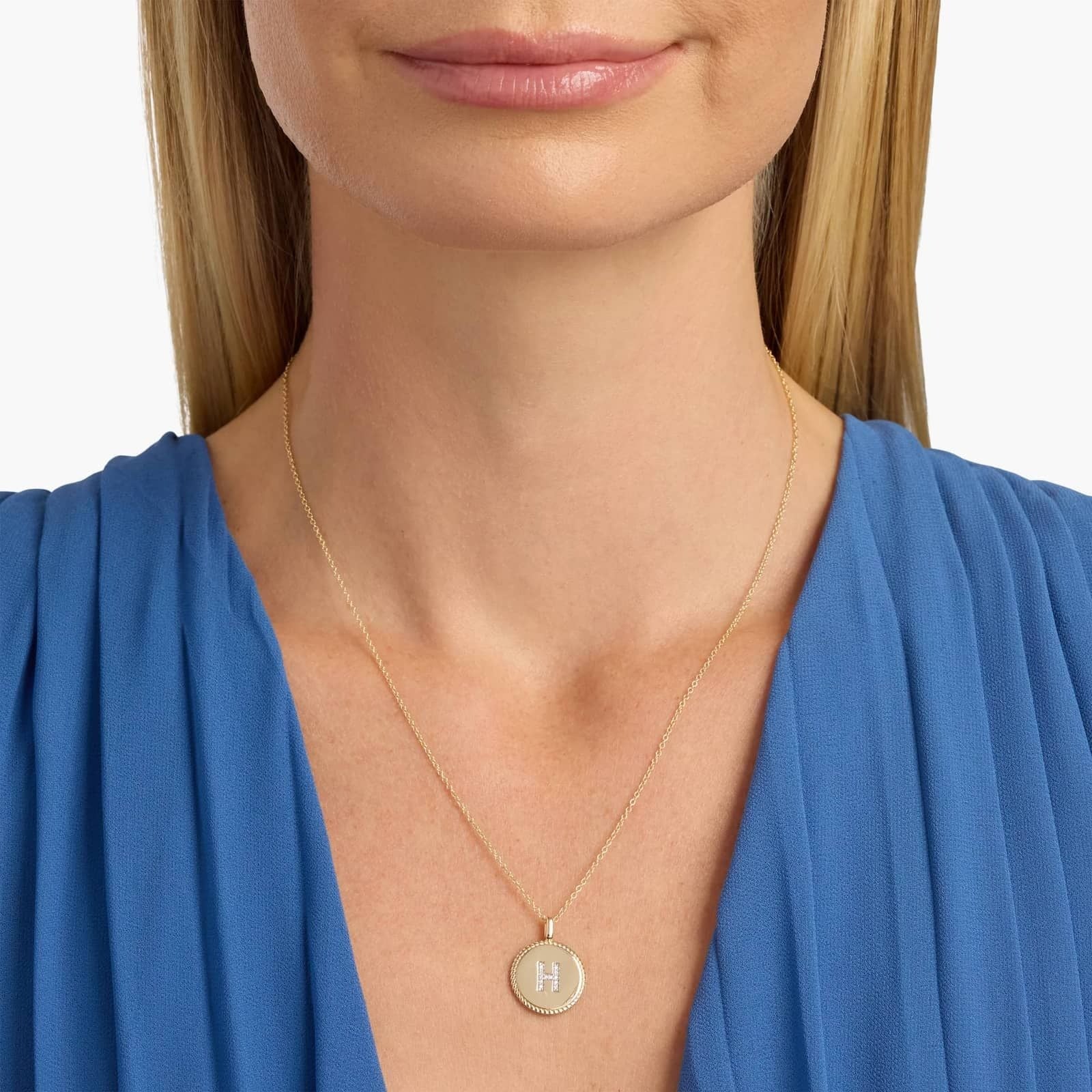 Pavé Diamond Letter H Initial Pendant in 14K Yellow Gold