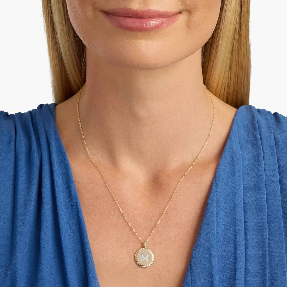 Pavé Diamond Letter M Initial Pendant in 14K Yellow Gold