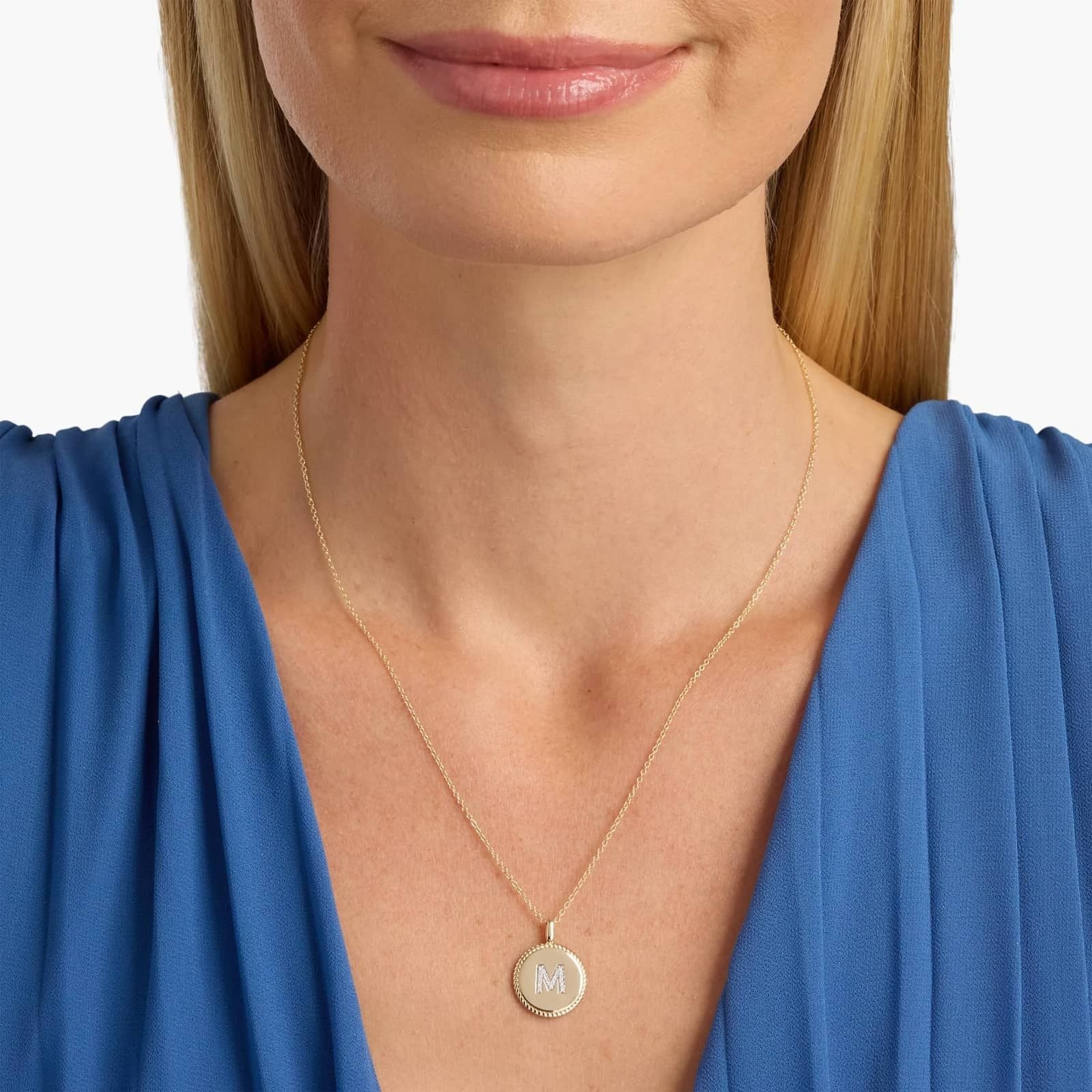 Pavé Diamond Letter M Initial Pendant in 14K Yellow Gold