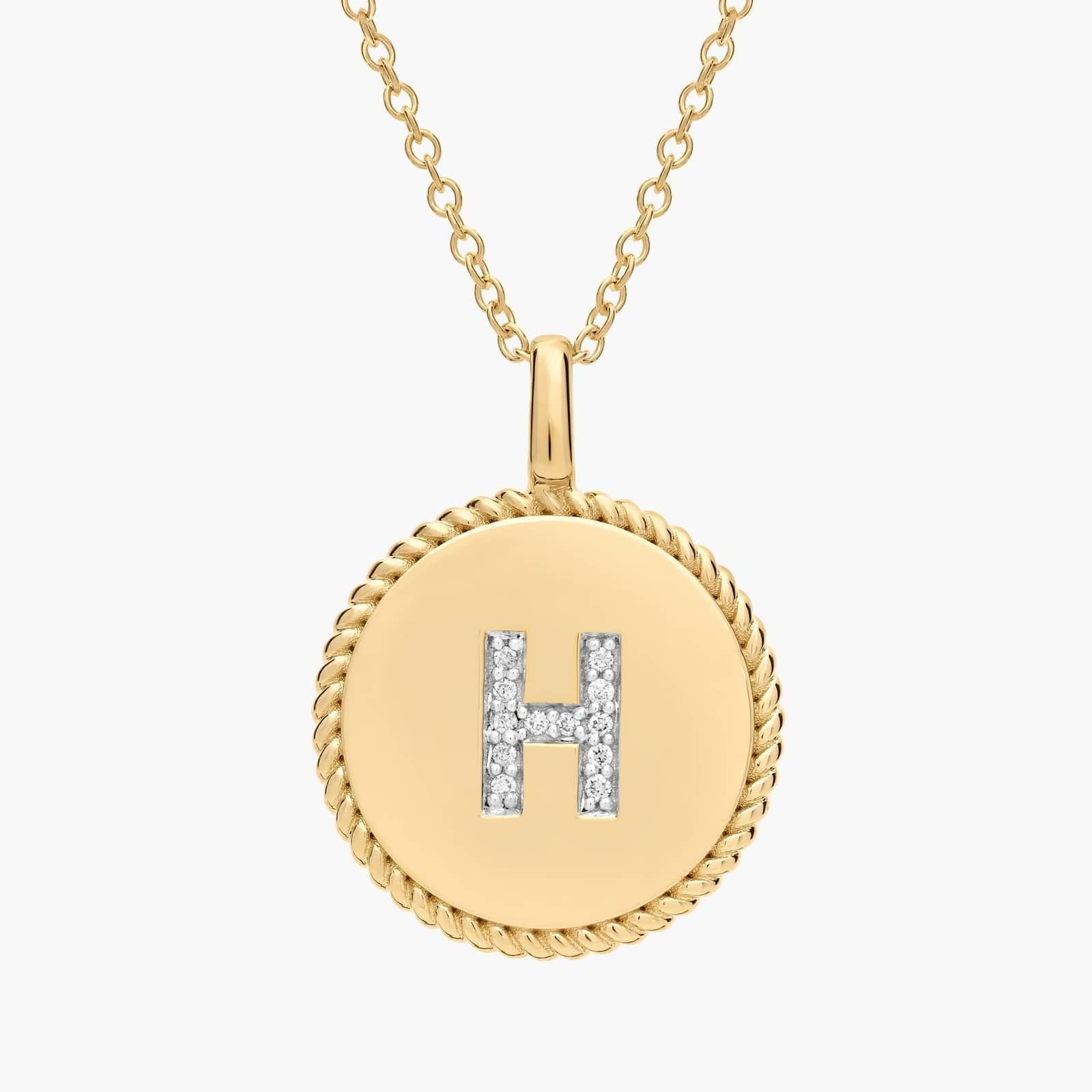 Pavé Diamond Letter H Initial Pendant in 14K Yellow Gold