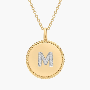 Pavé Diamond Letter M Initial Pendant in 14K Yellow Gold