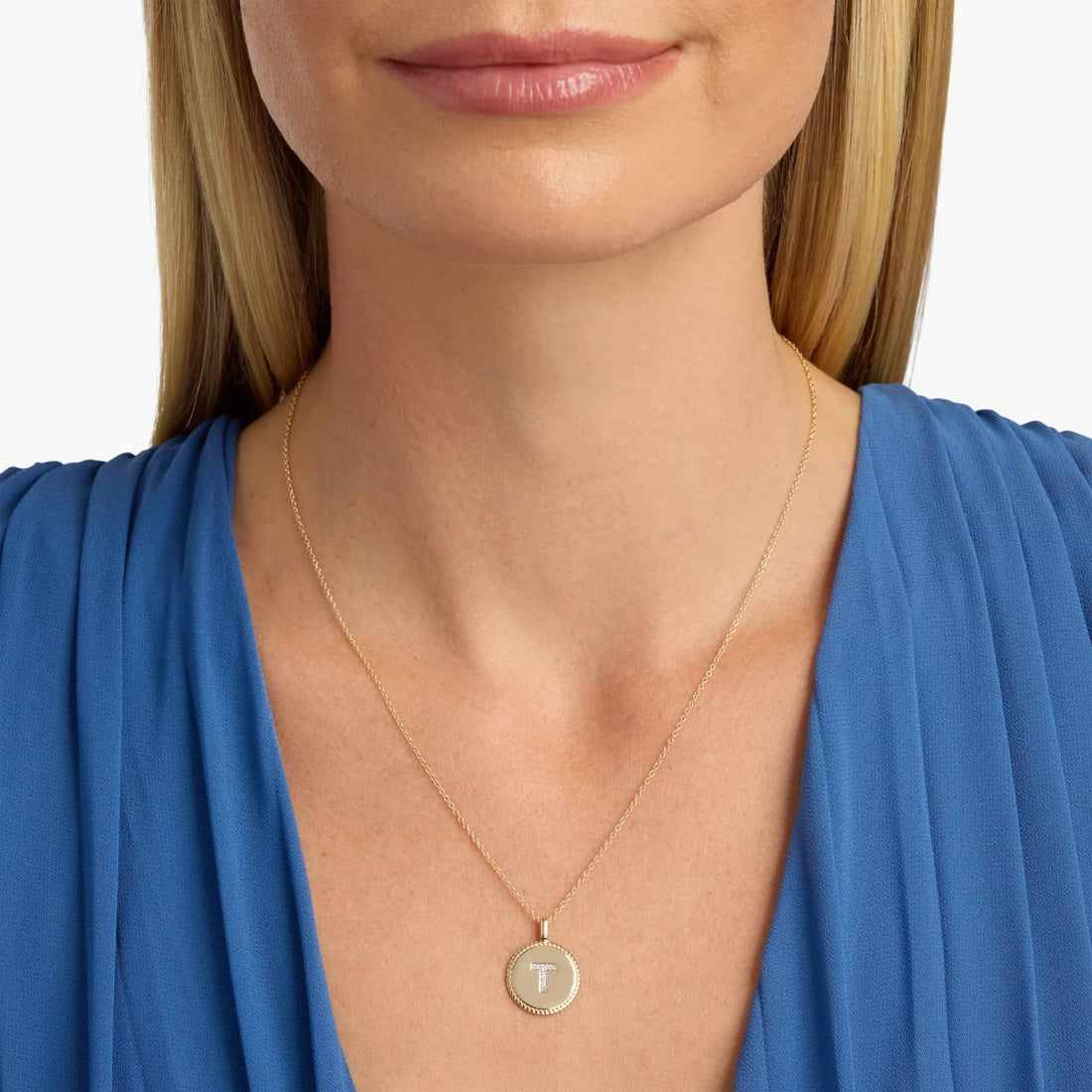 Pavé Diamond Letter T Initial Pendant in 14K Yellow Gold