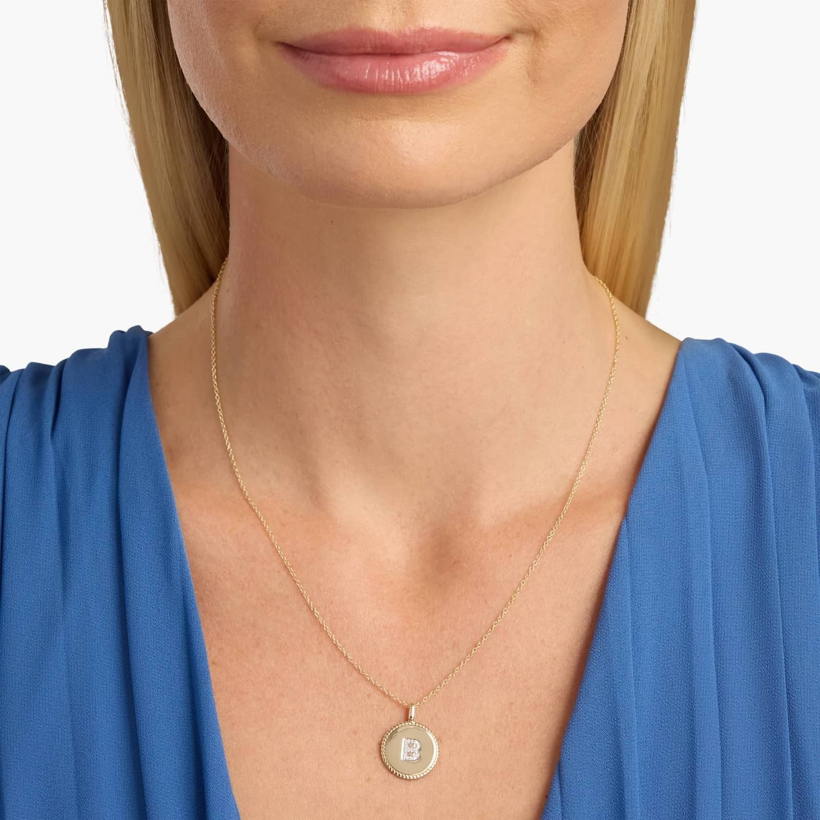 Pavé Diamond Letter B Initial Pendant in 14K Yellow Gold