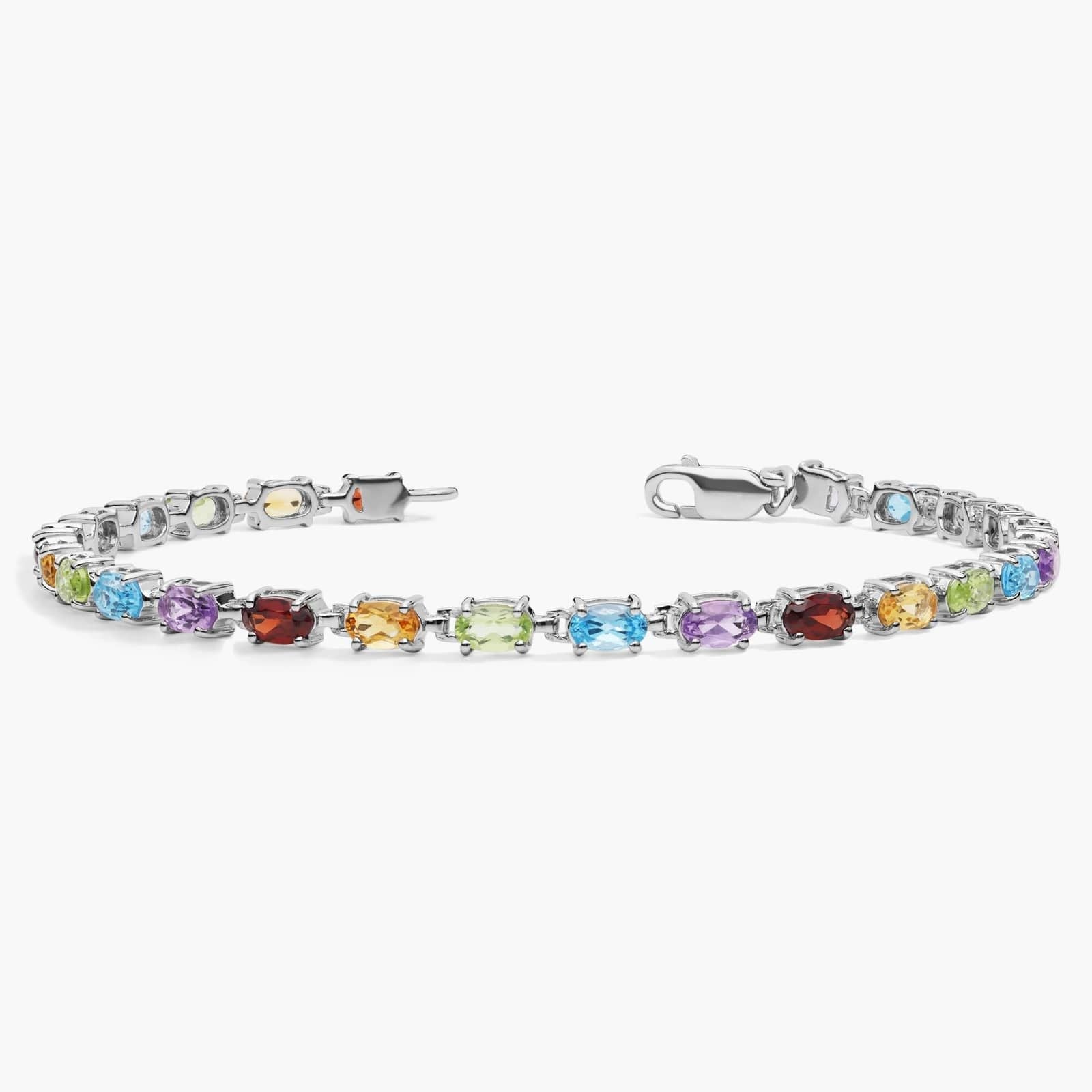 Petite Oval Multicolor Gemstone Bracelet in Sterling Silver